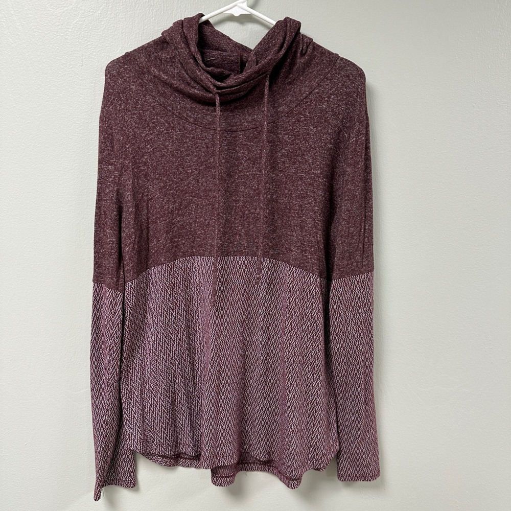 Pink Clover Womens Cowl Neck Colorblock Sweater Burgundy Maroon‎ Knit Top Size M